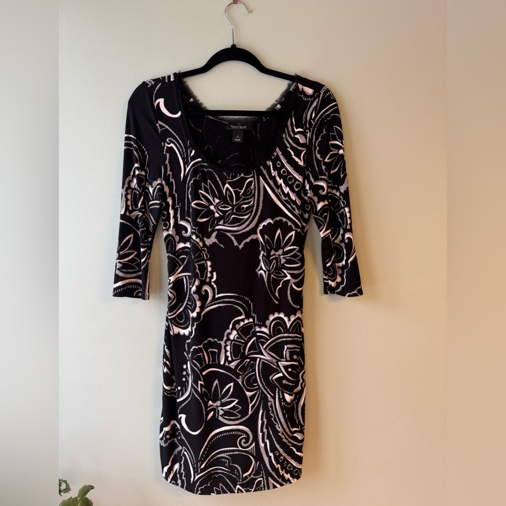 White House Black Market Black and White Patterned Dress